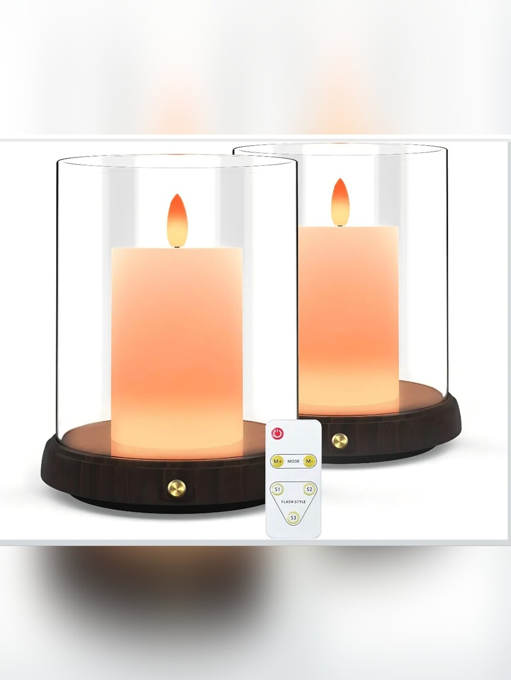 NWT USB Rechargeable Cream LED Flameless Glass Candles Set Remote/Timer Sz 6"